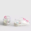 Sandale cu baretă cu două catarame, din material jelly cu sclipici și talpă în spate