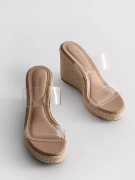 Sandale cu toc în formă de pană din Perspex
