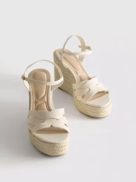 Sandale cu toc în formă de platformă tip espadrilă