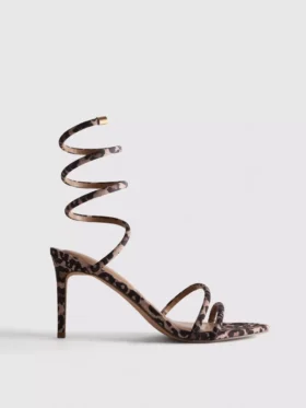 Sandale cu toc spiralat cu imprimeu leopard
