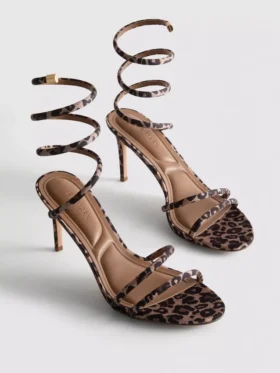 Sandale cu toc spiralat cu imprimeu leopard