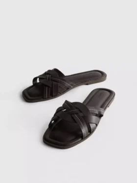 Sandale din imitație de piele cu țesătură