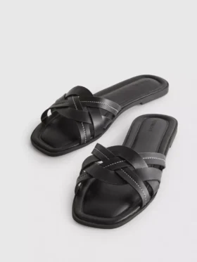 Sandale din imitație de piele cu țesătură