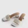 Sandale tip mule cu pantofi cu toc gros din imitație de perle