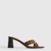 Sandale tip mule cu toc gros și cataramă