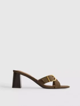 Sandale tip mule cu toc gros și cataramă Sandale tip mule cu toc gros și cataramă