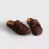 Sandale tip saboți din imitație de piele de căprioară cu ciucuri