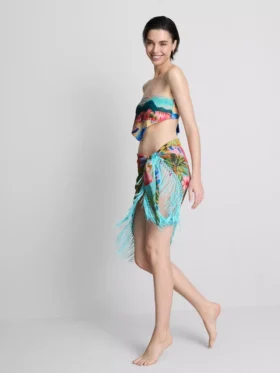 Sarong cu franjuri și imprimeu tropical