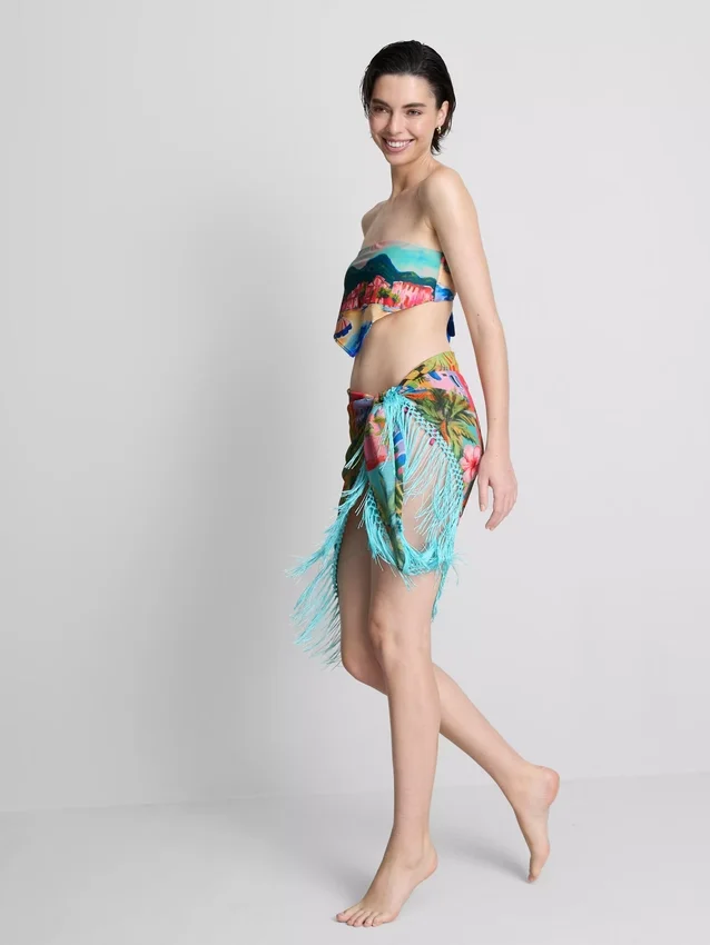 Sarong cu franjuri și imprimeu tropical Sarong cu franjuri și imprimeu tropical