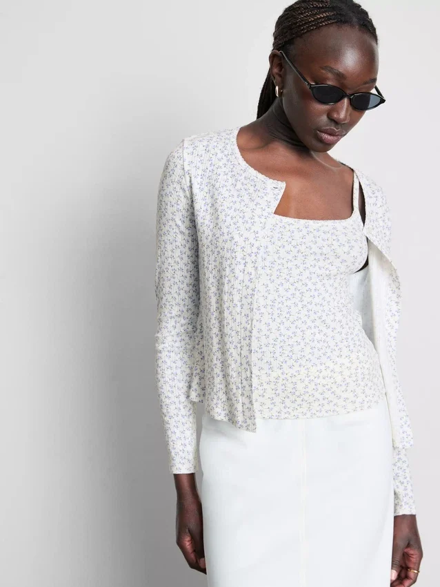 Set cardigan și maiou cu model Pointelle Set cardigan și maiou cu model Pointelle