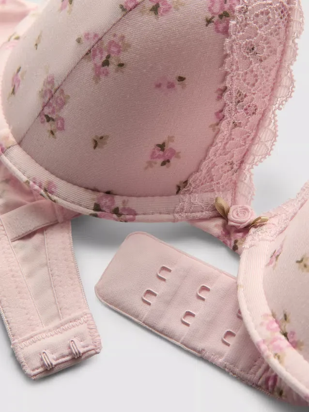 Set cu sutien push-up imprimat și tanga Set cu sutien push-up imprimat și tanga