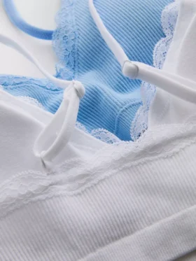 Set de 2 bralete fără cusături, cu bordură din dantelă