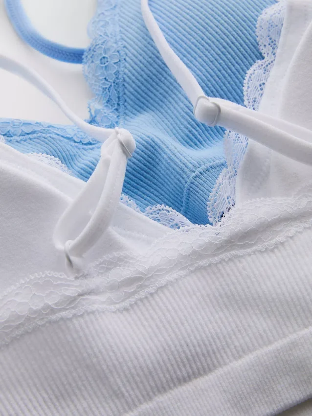 Set de 2 bralete fără cusături, cu bordură din dantelă Set de 2 bralete fără cusături, cu bordură din dantelă
