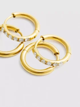 Set de 2 cercei inelari impermeabili cu diamante