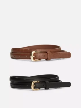 Set de 2 curele înguste din imitație de piele