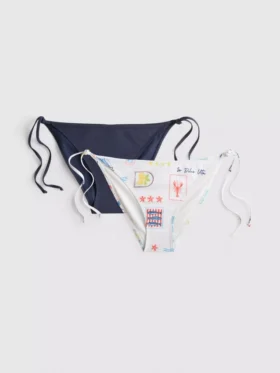 Set de 2 slipuri de bikini cu legături laterale, imprimate