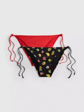 Set de 2 slipuri de bikini cu legături laterale, imprimate