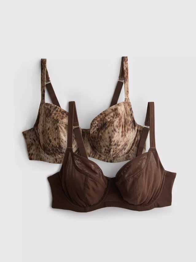 Set de 2 sutiene cu sârmă, imprimate, din plasă, mărime D-H Set de 2 sutiene cu sârmă, imprimate, din plasă, mărime D-H