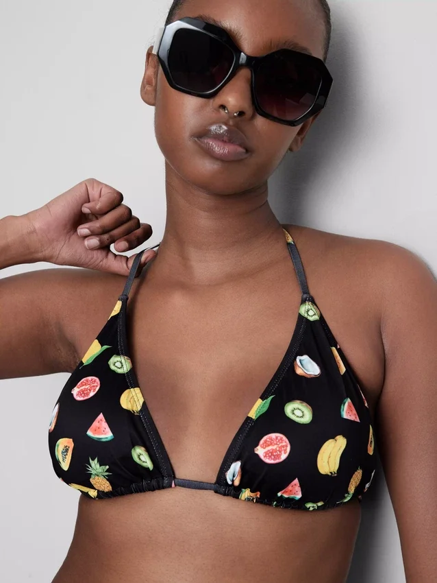Set de 2 topuri de bikini cu imprimeu triunghiular Set de 2 topuri de bikini cu imprimeu triunghiular