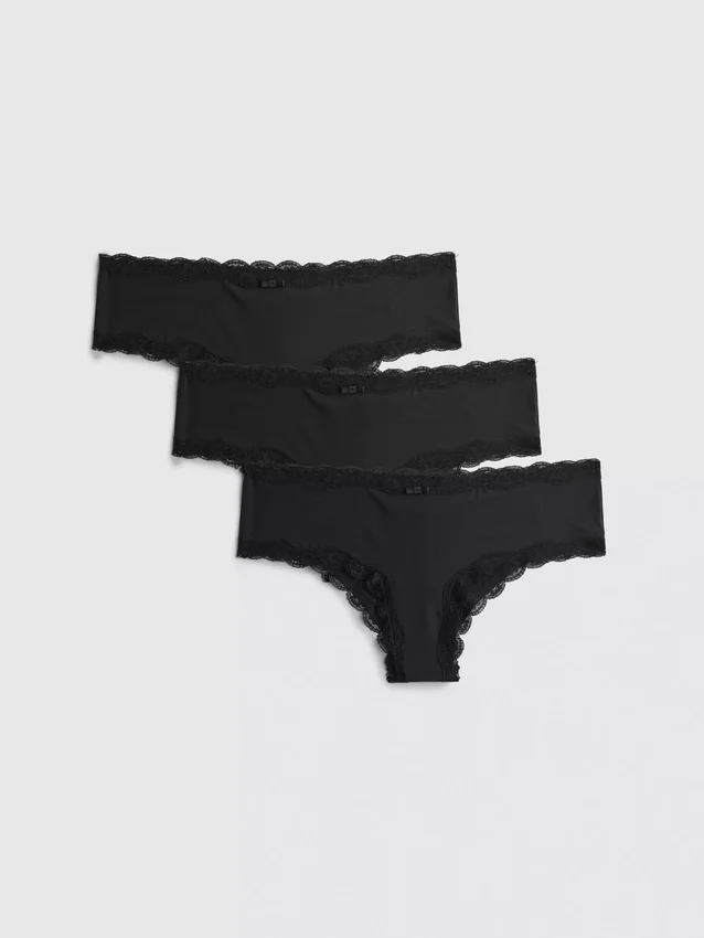 Set de 3 chiloți hipster cu bordură din dantelă Set de 3 chiloți hipster cu bordură din dantelă