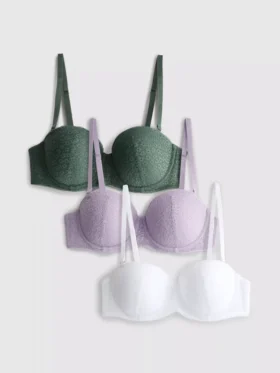 Set de 3 sutiene balcon cu dantelă, mărimile A-E