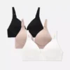 Set de 3 sutiene fără sârmă, cu finisaj periat Set de 3 sutiene fără sârmă, cu finisaj periat