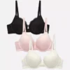 Set de 3 sutiene push-up din dantelă, cu cupe adânci și căptușite Set de 3 sutiene push-up din dantelă, cu cupe adânci și căptușite