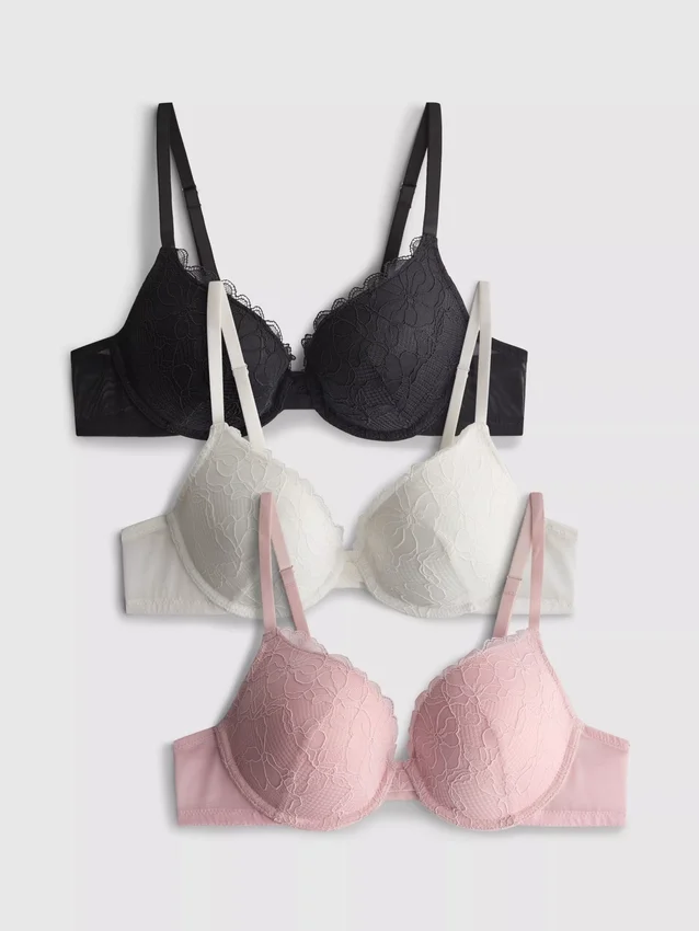 Set de 3 sutiene push-up din dantelă integrală Set de 3 sutiene push-up din dantelă integrală