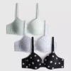 Set de 3 sutiene tip tricou cu imprimeu A-E Set de 3 sutiene tip tricou cu imprimeu A-E