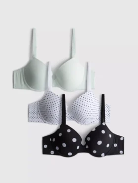 Set de 3 sutiene tip tricou cu imprimeu A-E