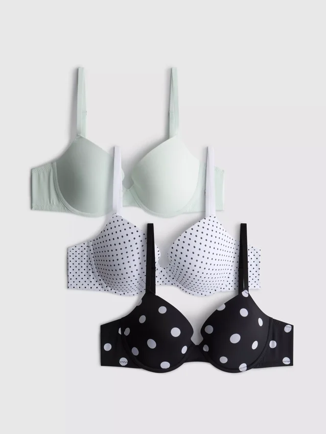 Set de 3 sutiene tip tricou cu imprimeu A-E Set de 3 sutiene tip tricou cu imprimeu A-E