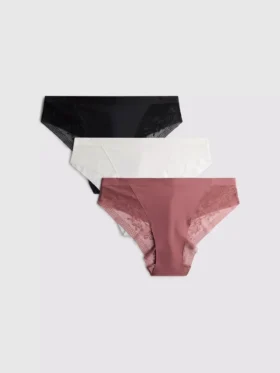 Set de 3 tanga cu detalii din dantelă braziliană