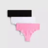 Set de 3 tanga din dantelă cu nervuri, fără cusături