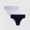Set de 3 tanga din dantelă cu nervuri, fără cusături