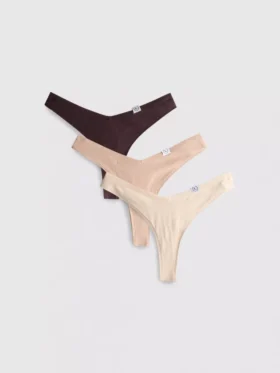 Set de 3 tanga Miami cu nervuri, cu conținut ridicat de bumbac