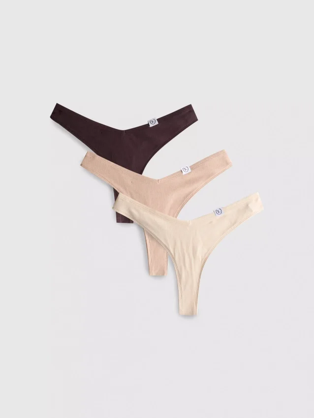 Set de 3 tanga Miami cu nervuri, cu conținut ridicat de bumbac Set de 3 tanga Miami cu nervuri, cu conținut ridicat de bumbac