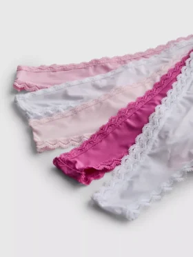 Set de 5 tanga din microfibră cu bordură din dantelă Set de 5 tanga din microfibră cu bordură din dantelă