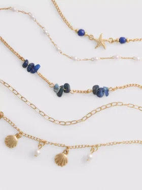 Set de 6 lanțuri tip choker cu motive marine Set de 6 lanțuri tip choker cu motive marine