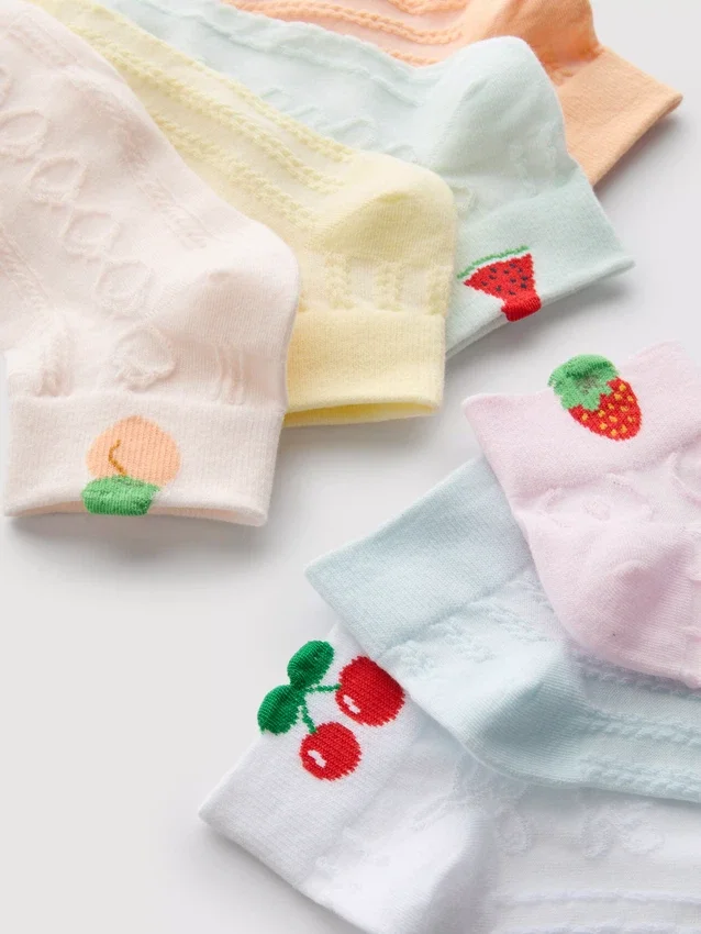 Set de 7 perechi de Șosete scurte cu imprimeu de fructe Set de 7 perechi de Șosete scurte cu imprimeu de fructe
