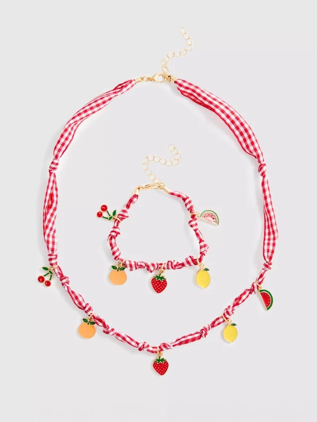 Set de bijuterii cu pandantive în formă de fructe Set de bijuterii cu pandantive în formă de fructe