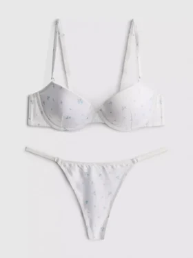 Set de lenjerie intimă push-up din satin cu imprimeu floral