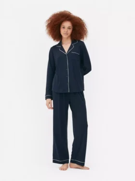 Set de pijamale „boyfriend” cu mâneci lungi din tricot jersey
