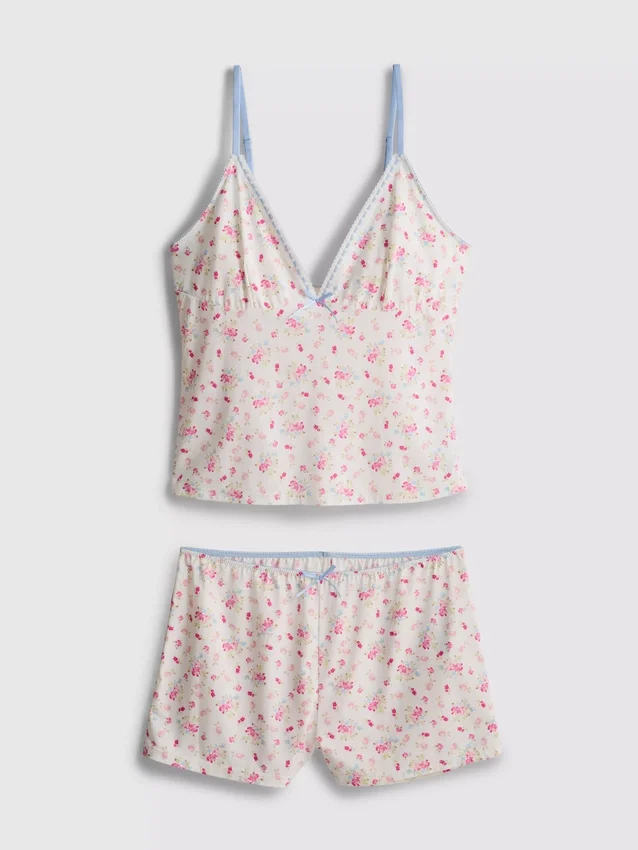 Set de pijamale cu maiou mulat și pantaloni scurți Set de pijamale cu maiou mulat și pantaloni scurți