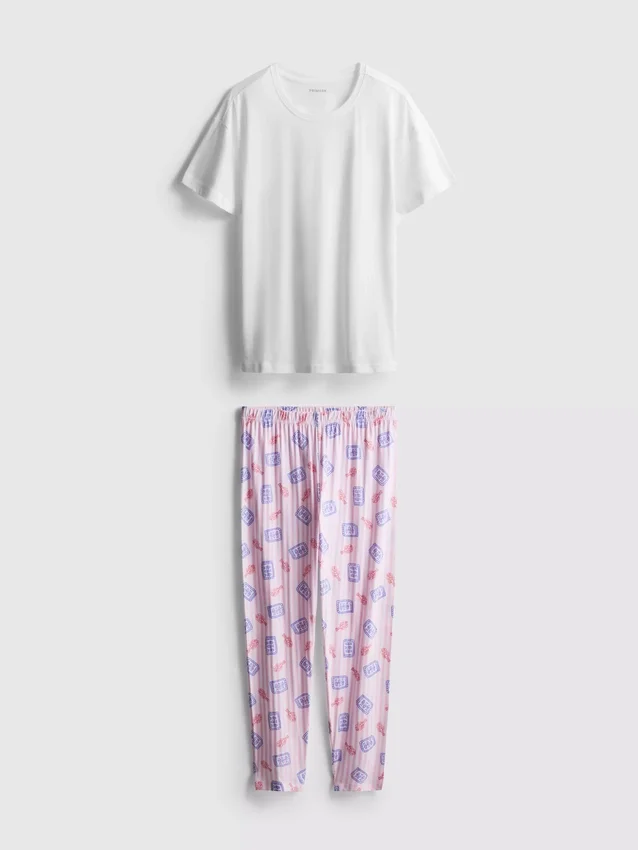 Set de pijamale din bumbac cu imprimeu Set de pijamale din bumbac cu imprimeu