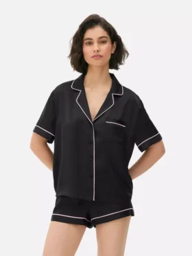 Set de pijamale scurte din satin, stil boyfriend