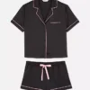 Set de pijamale scurte din satin, stil boyfriend Set de pijamale scurte din satin, stil boyfriend