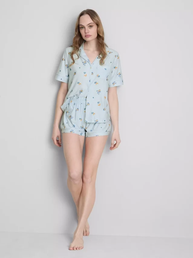 Set de pijamale scurte tip „boyfriend” cu imprimeu „Breakfast” Set de pijamale scurte tip „boyfriend” cu imprimeu „Breakfast”