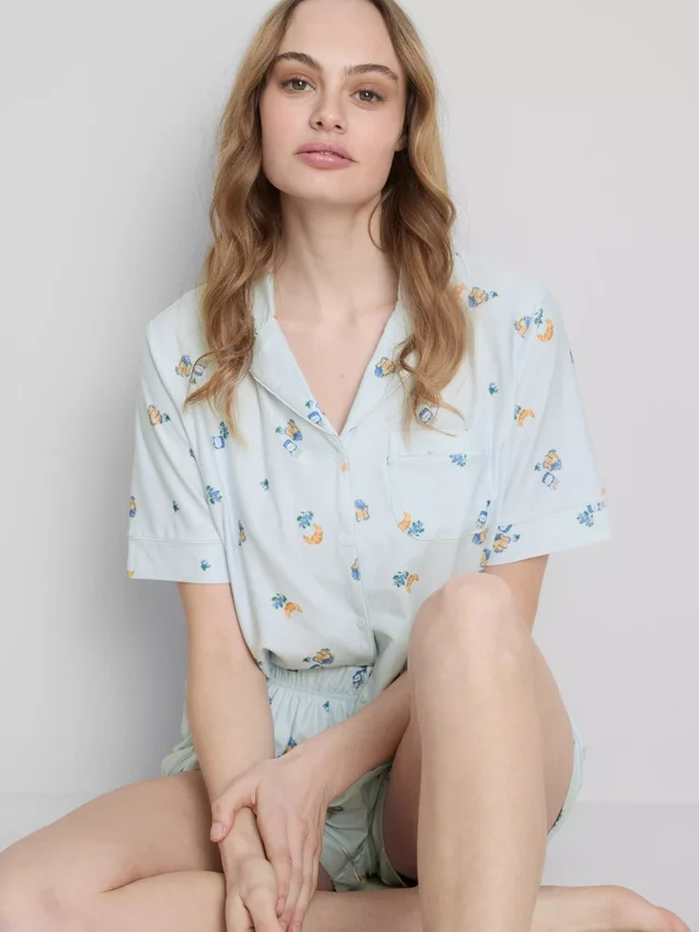 Set de pijamale scurte tip „boyfriend” cu imprimeu „Breakfast” Set de pijamale scurte tip „boyfriend” cu imprimeu „Breakfast”