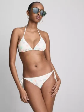 Slip de bikini cu broderie și legături laterale