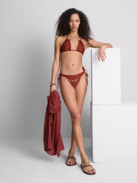 Slip de bikini cu detalii de lanț și legături laterale